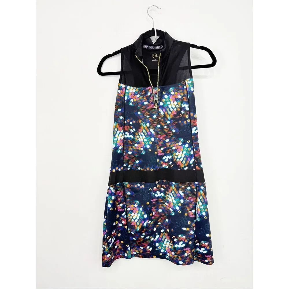 EP Pro Black Colorful Abstract Print Sleeveless Athleisure Sporty Mini Dress